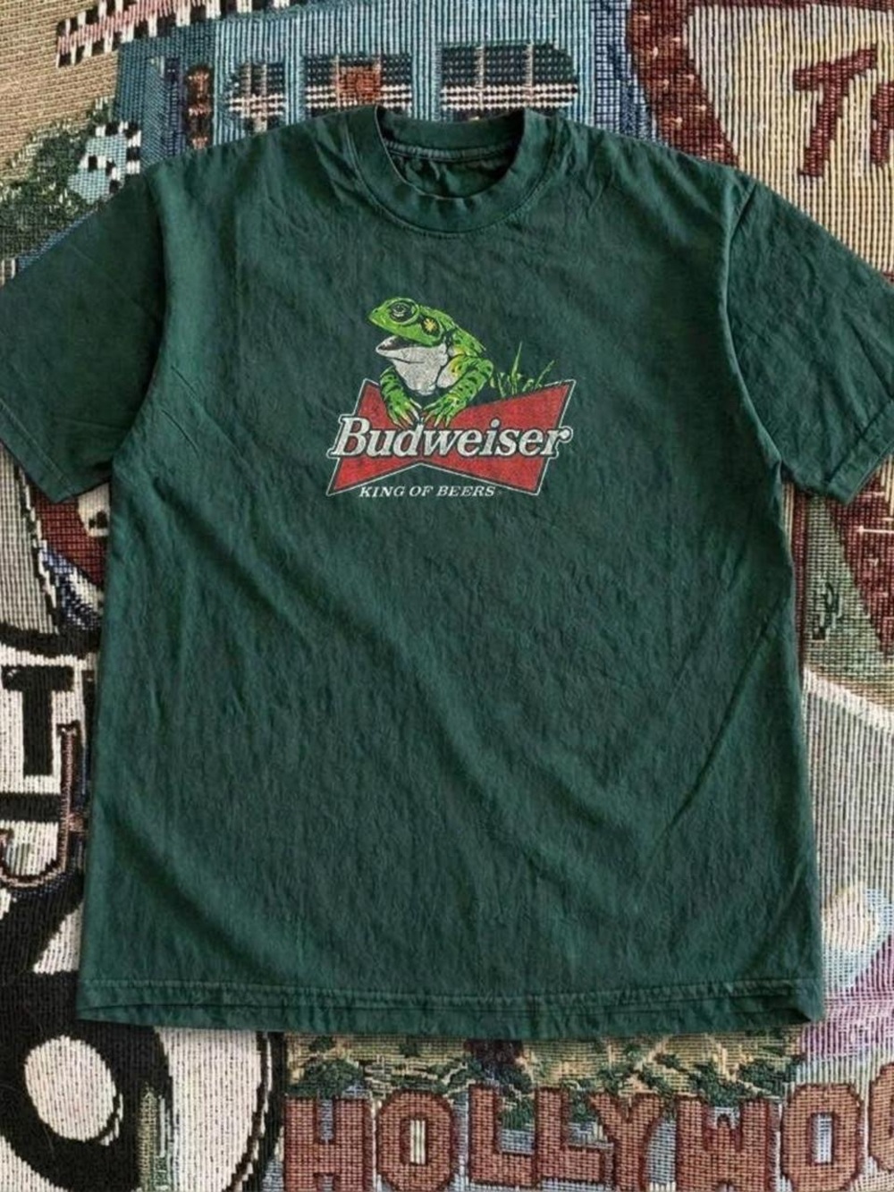 Gildan Dark Green Short Sleeve Tee with Budweiser Frog Logo